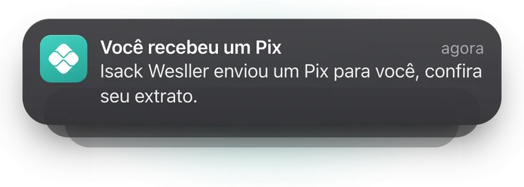 Notificação no celular: você recebeu um Pix do Isack Wesller