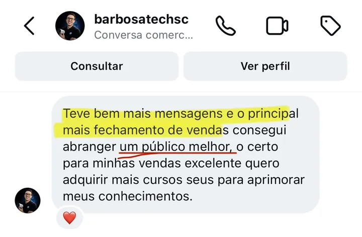 Print de direct: “Teve bem mais mensagens e, o principal, mais fechamento de vendas”