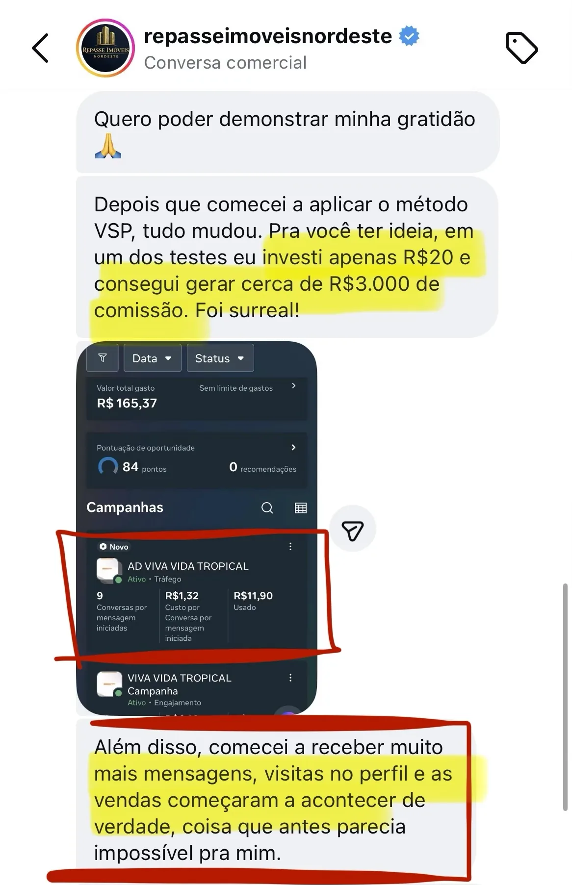 Print de conversa. Corretor de imóveis